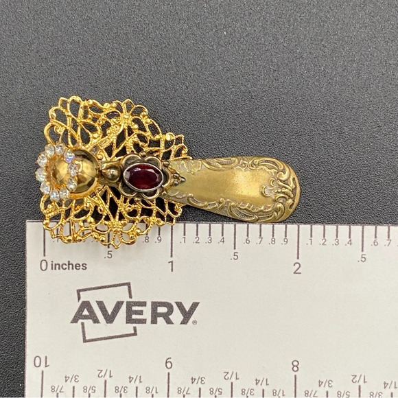 Artisan Heavenly Angel Pin Made of Vintage Spoon and Real Garnet Centre - Picture 6 of 13